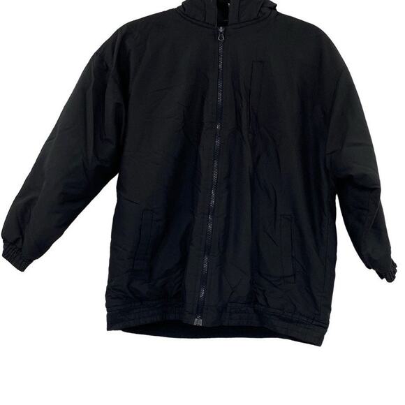 Cold Storage Black Fleece Lined Zip Up Hooded Windbreaker Coat Size 14/16 - Picture 1 of 13